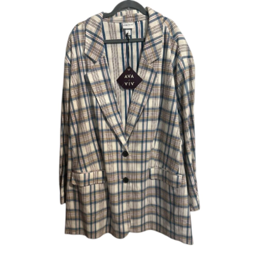 Ava & Viv Neutral Plaid Blazer 4X NWT Plus Size Two Button Workwear Jacket
